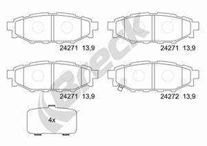 Bromsbeläggsats, Bakaxel, SUBARU,TOYOTA, 26696AG000, 26696AG010, 26696AG030, 26696AG031, 26696AG050, 26696AG051, 26696FJ000, SU00304097