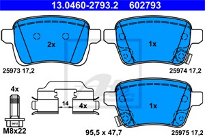 Bromsbeläggsats, Bakaxel, FIAT,OPEL,VAUXHALL, 16 05 285, 77366595, 77367914, 95517078