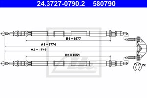 Vajer, parkeringsbroms, Bak, OPEL ZAFIRA / ZAFIRA FAMILY B, ZAFIRA B Skåp/stor limousine, VAUXHALL ZAFIRA Mk II, 13157064, 13237275, 133