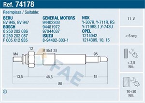 Glödstift, ISUZU,OPEL, 1214042, 1214309, 1214310, 1214315, 8-94402-303-1, 8-94481-972-0, 8-97044-037-0, 94402303, 94481972, 97044037