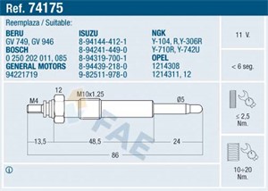 Glödstift, ISUZU,OPEL, 1214308, 1214311, 1214312, 5-81410-040-0, 88900739, 88900743, 8-94144-412-1, 8-94221-719-3, 8-94241-449-0, 8-9424