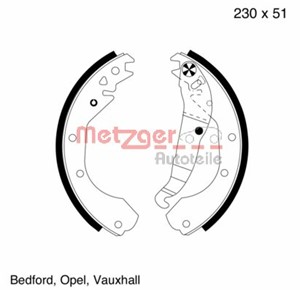 Bromsbackar, sats, Bakaxel, OPEL,VAUXHALL, 1605059, 1605591, 1605594, 1605690, 1605734, 1605845, 1605887, 90187499, 90187870, 90188047,