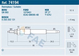 Glödstift, FORD, 1079401, EZD 37, XS4U-6M090-AB