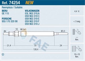 Glödstift, AUDI,PORSCHE,SEAT,SKODA,VW, 03L 963 319 A, 03L 963 319, 059 963 319 C, 059 963 319 E, 059 963 319 F, 059 963 319 J, 955 170 3