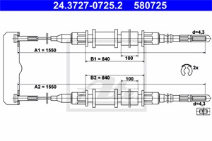 Vajer, parkeringsbroms, Bak, OPEL OMEGA A, OMEGA A Kombi, OMEGA B, OMEGA B Kombi, SENATOR B, VAUXHALL OMEGA, 24404062, 5 22 527, 5 22 57