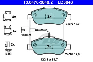 Bromsbeläggsats, Framaxel, FIAT 500, 500 C, FORD KA, 1559697, 1731171, 1736937, 1778384, 77364636, 77365817, 9S51-2K021-AA, BS51-2K021-A