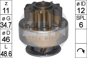 Frihjulsväxel, startmotor, HYUNDAI H-1 Cargo, H-1 Travel, PORTER Flak/chassi, KIA K2500 Flak/chassi, 36145-4A100