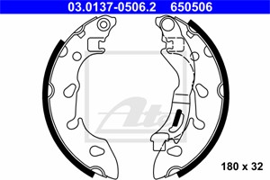 Bromsbackar, sats, Bakaxel, FIAT 500, 500 C, PANDA, PANDA Skåp/halvkombi, FORD KA, 1713757, 1819868, 77365795, 77366214, AS51-2200-AA, B